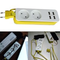 ✥ Travel Portable Smart Desktop Socket 2 Extension Socket Outlet Charger Socket Multiple Power Strip EU Plug 4 USB Port
