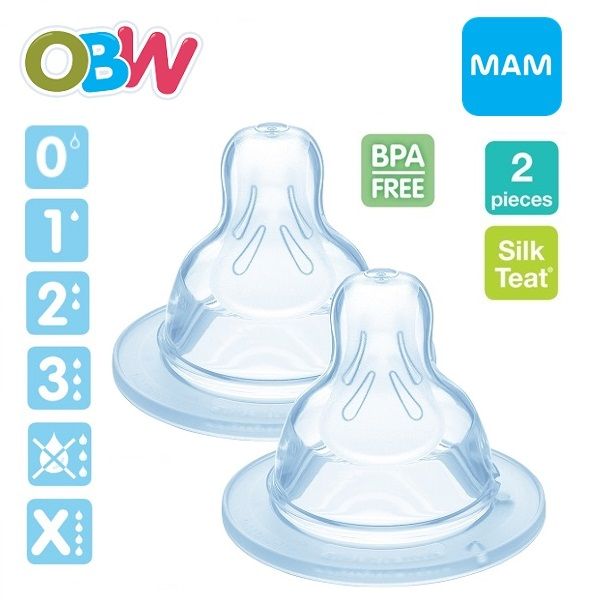 MAM Ultra Soft Silicone Nipples, Medium Flow, 2+ Months - 2 pack