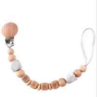 Baby Pacifier Clips Beech Wooden Beads Personalized Name Newborn Pacifier Chain BPA Free Child Nipple Holder Clips Pins Tacks