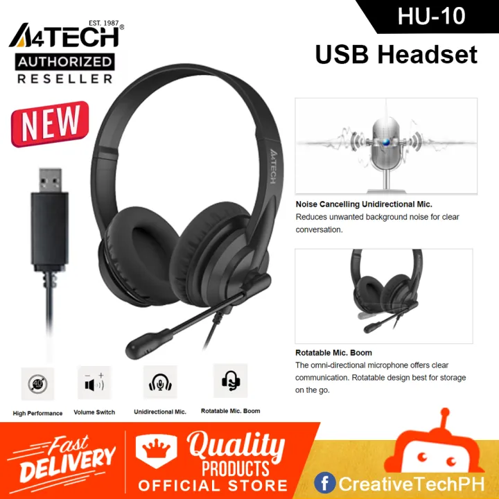 A4TECH USB Headset HU10 (Noise Cancelling Unidirectional Mic., Volume