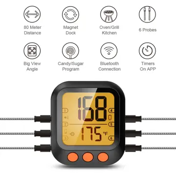 NutriChef Smart Bluetooth BBQ Grill Thermometer - Digital Display,  Stainless Dual Probes Safe to Leave in Outdoor Barbecue Meat Smoker -  Wireless