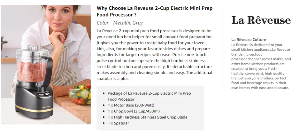 La Reveuse Electric Mini Food Processor Blender with 200 Watts, 2