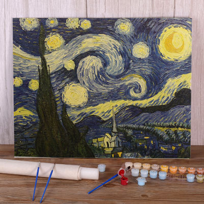 Landscape Famous Vintage Van Gogh The Starry Night DIY By Numbers Complete Kit Oil Paints 50*70 Handicraft