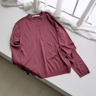 ZARAˉ Guang U2-91 2023 Autumn ZA Round Neck Ice Silk Thin Pullover Sweater Long-Sleeved T-Shirt Non-Returnable Womens