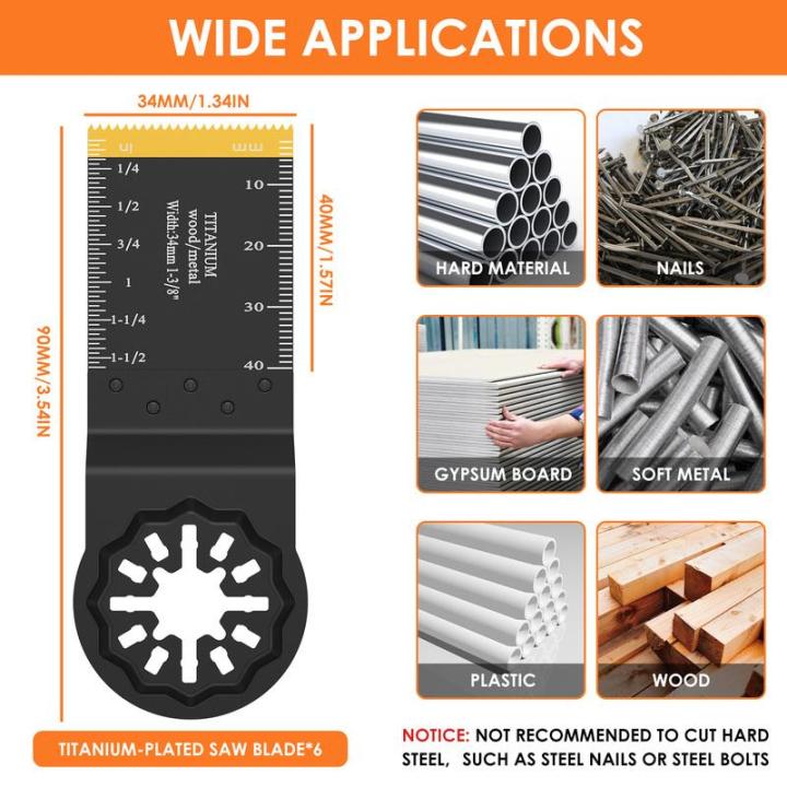 dagafga-ใบเลื่อยอเนกประสงค์เคลือบสองโลหะไทเทเนียมใบเลื่อยแบบสั่น34มม-6ชิ้นใบมีดเครื่องตัดโลหะไม้ใบเลื่อยใบเลื่อยแบบสั่นใบมีดสำหรับการตัดไม้