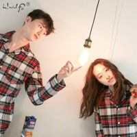 Plaid Print Couple Pajamas Set Autumn and Winte Warm Cotton Women and Men Pyjamas Long Sleeve Sleepwear Men Lounge Pijama