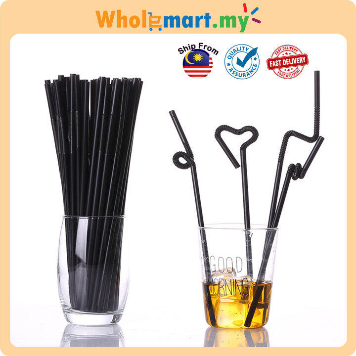 【100 pcs】 Disposable Drinking Straw (black) Lazada