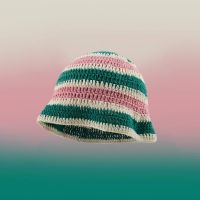 【YD】 Hat Contrasting Striped Cotton Thread Hand-knitted Hollow Womens Hats Korean Sunshade Basin Caps