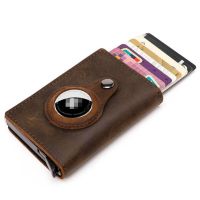 Rfid Blocking Genuine Cow Leather Men Wallets Slim Thin Smart Bank Credit ID Card Holder with Money Clips for Apple Airtag Case Card Holders