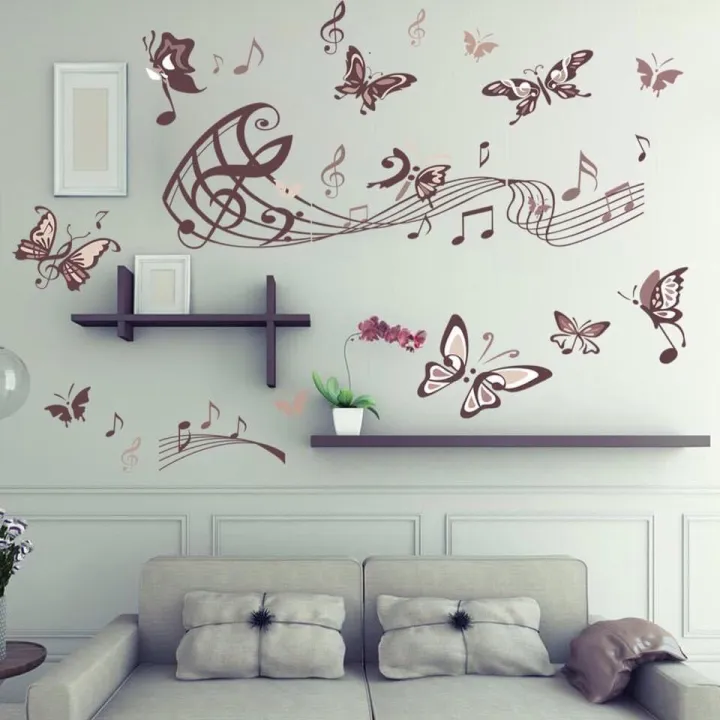 DF5090 Music Notes Brown Butterfly DIY Wall Decal Sticker Wall Decor,Home  Decor Waterproof, Living Room, Bedroom, Bathroom | Lazada PH