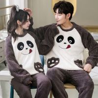 2022 Winter Couple Long Sleeve Thick Warm Flannel Pajama Sets For Men Korean Cute Cartoon Sleepwear Women Homewear Home Clothes