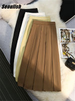 Seoulish 2022 New High Waist Pleated Womens Midi Skirts Female Minimalism Office Umbrella Elegant A-Line Skirts Spring Summer