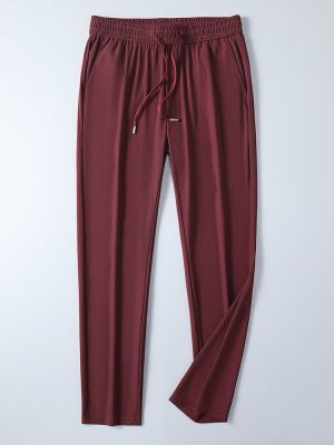 HOT11★ฤดูร้อนยาว Sweatpants ผู้ชาย Breathable Cooling ไนลอนผ้าไหม Spandex Cal Chino กางเกงชายกางเกงตรง