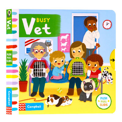Busy series busy doctor English original picture book busy vet English childrens English Enlightenment mechanism operation cardboard book interesting parent-child interaction toy book puzzle exercise hand power picture book