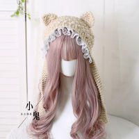 Soft Girl Sweet Lovely Cat Ear Earmuffs Knitting Hat Thick Lolita Teen Girl Lace Trim Knitted Cap Japanese Style Autumn Winter