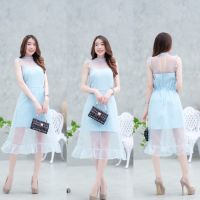 Dee-ya Shop เสื้อผ้าผู้หญิง Dressออกงาน สีฟ้า พร้อมส่ง