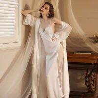 【 WYIN kitchen】 2022 【 WYIN kitchen】autumn and winter nighty sexy nightgown extended bathrobe long sleeve women 39;s Satin home clothes thin size lingerie