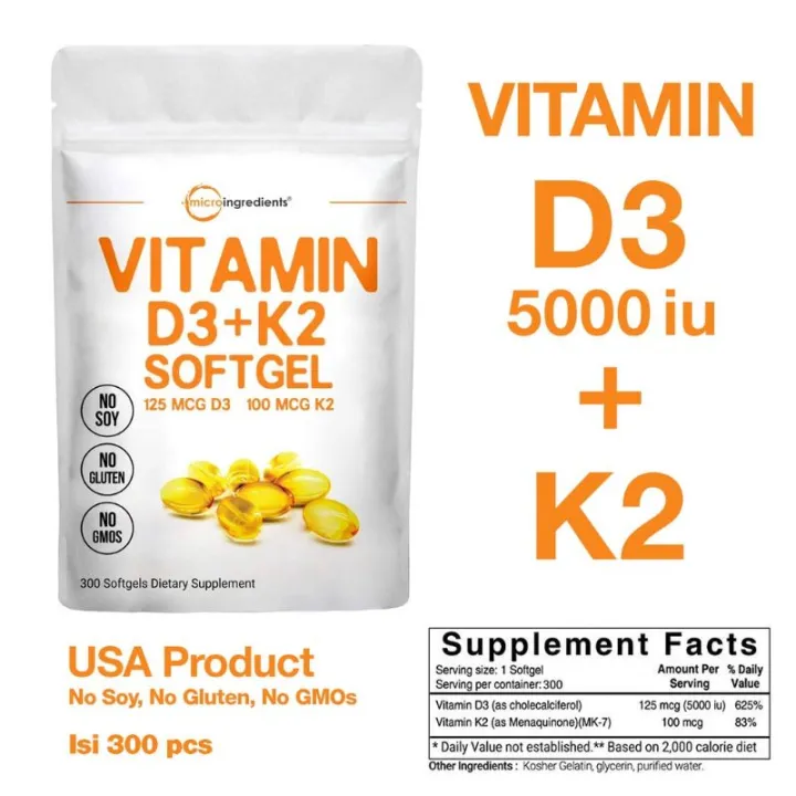 MicroIngredients Vitamin D3 5000IU K2 100mcg isi 300 Softgel Micro