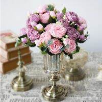 【cw】 1 Bunch Artificial SilkPeony Flowers Wedding Decoration Fall5 Heads BouquetHome FakeWreath A49A29