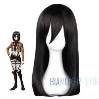 á➤Misscoo Attack on Titan Mikasa Ackerman วิกผมคอสเพลย์ ยาว สีดํา ทนความร้อน สังเคราะห์