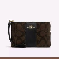 (พร้อมส่ง) Coach คล้องมือ 1 ซิป S CORNER ZIP WRISTLET IN SIGNATURE COATED CANVAS WITH LEATHER STRIPE (COACH F58035)
IM/BROWN/BLACK