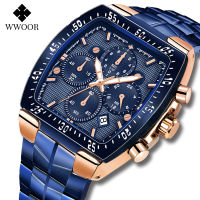 WWOOR 2021 New Fashion Rose Blue Square Watch Men Sports Military Quartz Casual Waterproof Wristwatches Chronograph Reloj Hombre