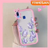 YIWESAN เคสสำหรับ VIVO Y95 Y91 Y91i,เคสแฟชั่นรูปโบว์สีม่วงทิวลิปน้อยมอนสเตอร์เคสนิ่มกันกระแทกทนต่อการขีดข่วนเคสโทรศัพท์โปร่งใสฝาครอบป้องกันเลนส์กล้องถ่ายรูปซิลิกาเจล TPU