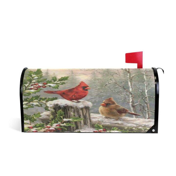 【SellWell】 Winter Cardinal Birds Mailbox Cover Mailbox Wrap