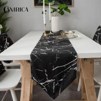 [HOT ZEXKLIOALQAQ 529] CANIRICA Table Runner Marble Table Runners Modern Tafelloper โต๊ะรับประทานอาหาร Decor Camino De Mesa ตกแต่งห้องครัวสีดำสีขาว