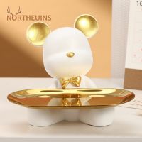 Nordic Resin Bear Tray Figurines Home Living Room Bedroom Key Storage Decor Ornament Candy Container Animal Statues