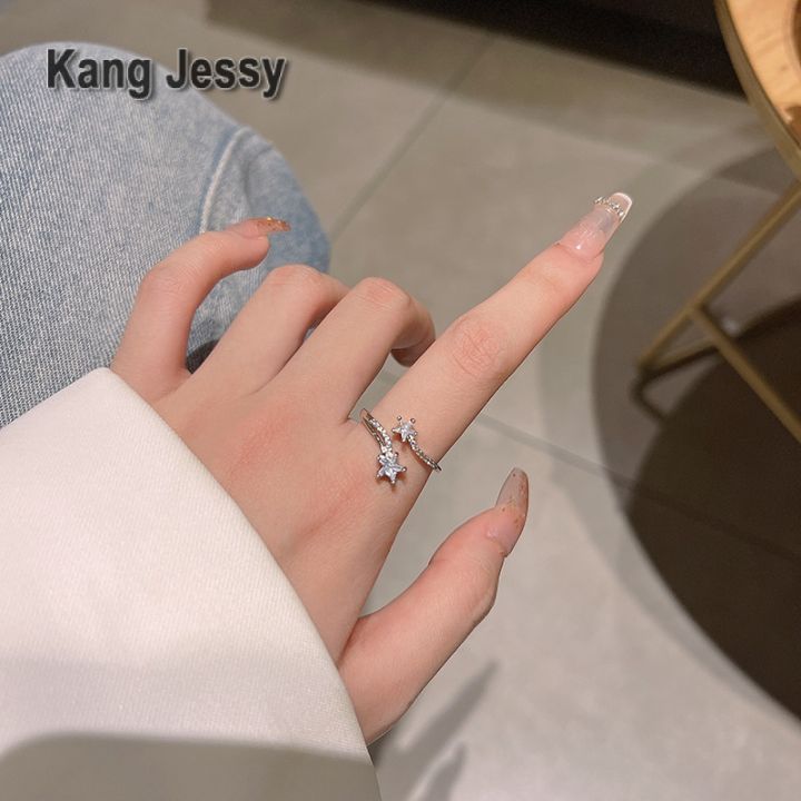kang-jessy-แหวนเปิดรูปดาวเพทายฝังขนาดเล็กสำหรับผู้หญิงดีไซน์เฉพาะกลุ่มแหวนนิ้วชี้หรูหราหรูหราระดับไฮเอนด์เครื่องประดับมือนางฟ้าสุดฮิต