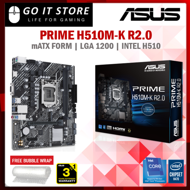 Asus H510 PRIME H510M-K R2.0 mATX LGA1200 Intel Motherboard | Lazada