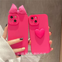 HTT เคสนิ่มสำหรับ Iphone 14 Pro Max 13 12 11 X XR XS 7 8 Plus SE3 3D เกาหลีรูปโบว์น่ารักรูปหัวใจเคสปกป้องเลนส์กรอบกันกระแทก