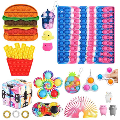 Kit De Fidget Toys Hamburger Push Pops Bubble Antistress Toys Set Stretchy Strings Toys For Adults Children Gift Pack Brinquedos