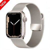 สายคล้อง Milanese สําหรับ Apple watch Ultra 8 7 6 5 4 SE 45mm 44mm 41mm 40mm Metal magnetic double section strap for iwatch 3 42mm