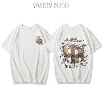 HUANGYOYO เสื้อยืด100% ผ้าฝ้ายแขนสั้นลายต่อกันสำหรับผู้หญิง