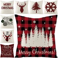 New Year Christmas Cushion Cover Red Black Plaid Elk Pillow Covers Decorations Accessories Natal Navidad Gift Home Decor 45x45cm