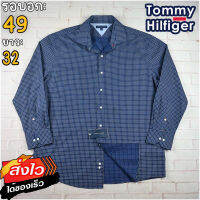 Tommy Hilfiger®แท้ อก 49 เสื้อเชิ้ตผู้ชาย ทอมมี่ ฮิลฟิกเกอร์ สีกรม เสื้อแขนยาว เนื้อผ้าดี