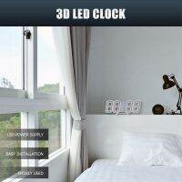 Digital 3D LED Wall/Desk Clock Alarm Big Digits Auto Brightness USB Temperature