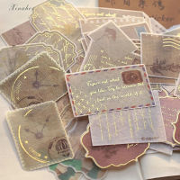 TINGTIAN 40pcs/pack Golden DIY DIY Scrapbooking Journal Decoration Diary Album Stamp Paper Sticker Plant Letter Ticket Decoration Sticker Bronzing