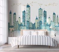 ❈ Decorative wallpaper Flying birds building background wall painting