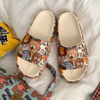 New Couple Fashion Bear Sandals Non-slip Thick-soled Indoor and Outdoor Slippers Mens Flip Flops Women Street Sandals Graffiti