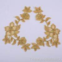 【hot】♗◎✉  1 Mirror Iron on Cheongsam Motif Gold SIlver Venise Applique Collar Trim Decoration 21X14cm BD0732