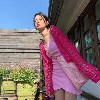 Pitaya hole of color is prevented bask in knitted cardigan female thin火龙果色洞洞防晒针织开衫女薄款外搭2023上衣法式小众T818z