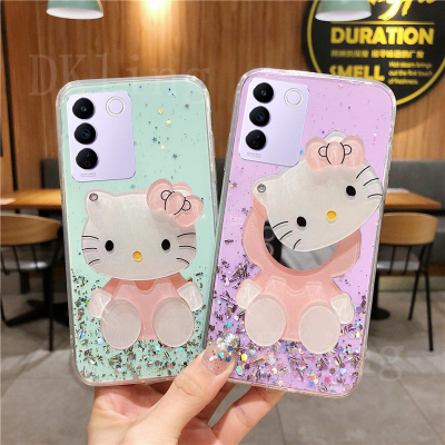 เคสโทรศัพท์กระจกแต่งหน้าแฟชั่นสำหรับ VIVO V27E หรูหราสีใสส่องแสงเป็นประกายวิบวับแวววาวซิลิโคนปลอกอ่อน Vivo V27e 2023ฝาหลังสาวน่ารัก