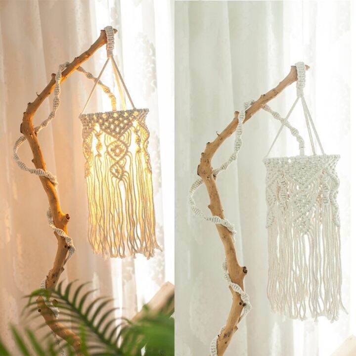 boho-macrame-โคมไฟแขวนโป๊ะโคมไฟเชือกห้อยผ้าฝ้ายโป๊ะโคมไฟระย้าประดับตกแต่งห้องเลี้ยงเด็กของบ้าน