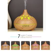 500ML Aromatherapy Essential Oil Diffuser Hollow Wood Grain Remote Control Ultrasonic Air Humidifier Cool with 7 Color LED Light