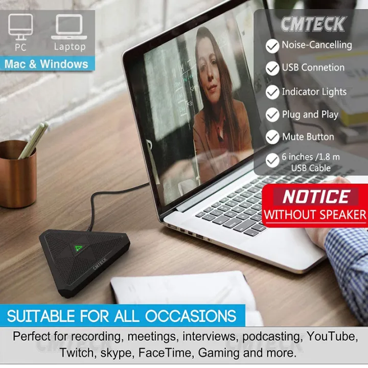 USB Conference Microphone, CM001 Desktop Computer Mic, Mute Button with