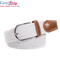 Cozy Upเข็มขัดยางยืดผ้าใบยืดทอหนังPUขาโลหะหัวเข็มขัดUnisex 105 เซนติเมตร * 3.3 เซนติเมตร