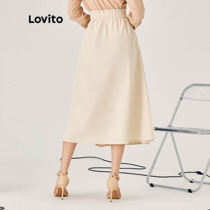 lovito-muslim-plain-button-front-zipper-ruched-delicate-texture-skirt-for-women-l47ed090-khaki